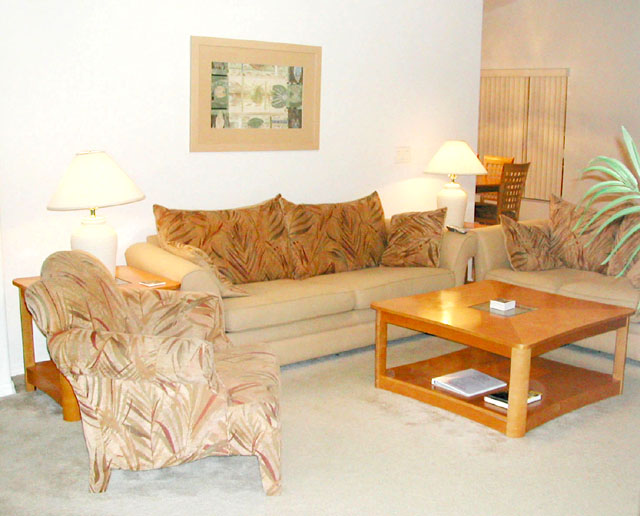 Spacious living room with big screen television